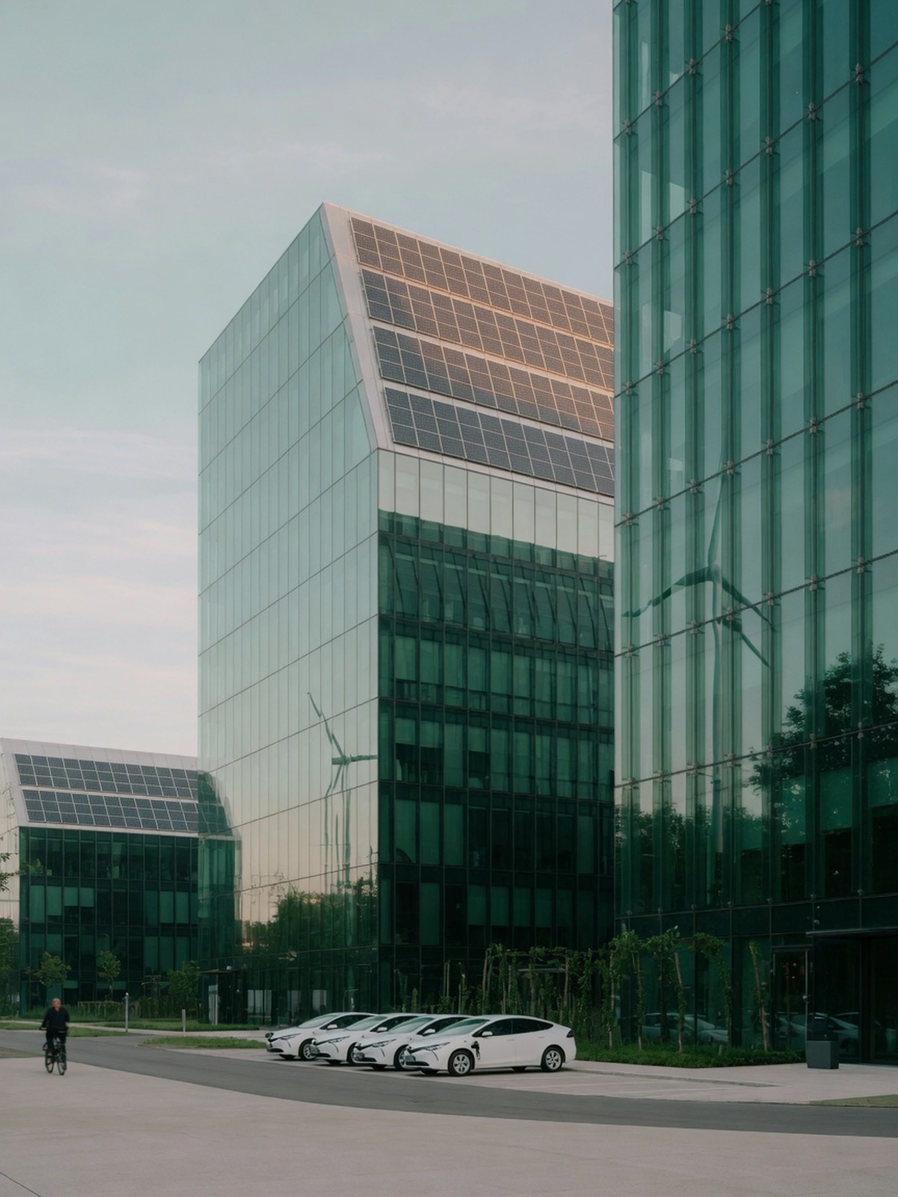Tours de bureaux modernes dans un quartier d'affaires, à la lumière du matin, illustrant la place financière et le reporting ESG des entreprises cotées.