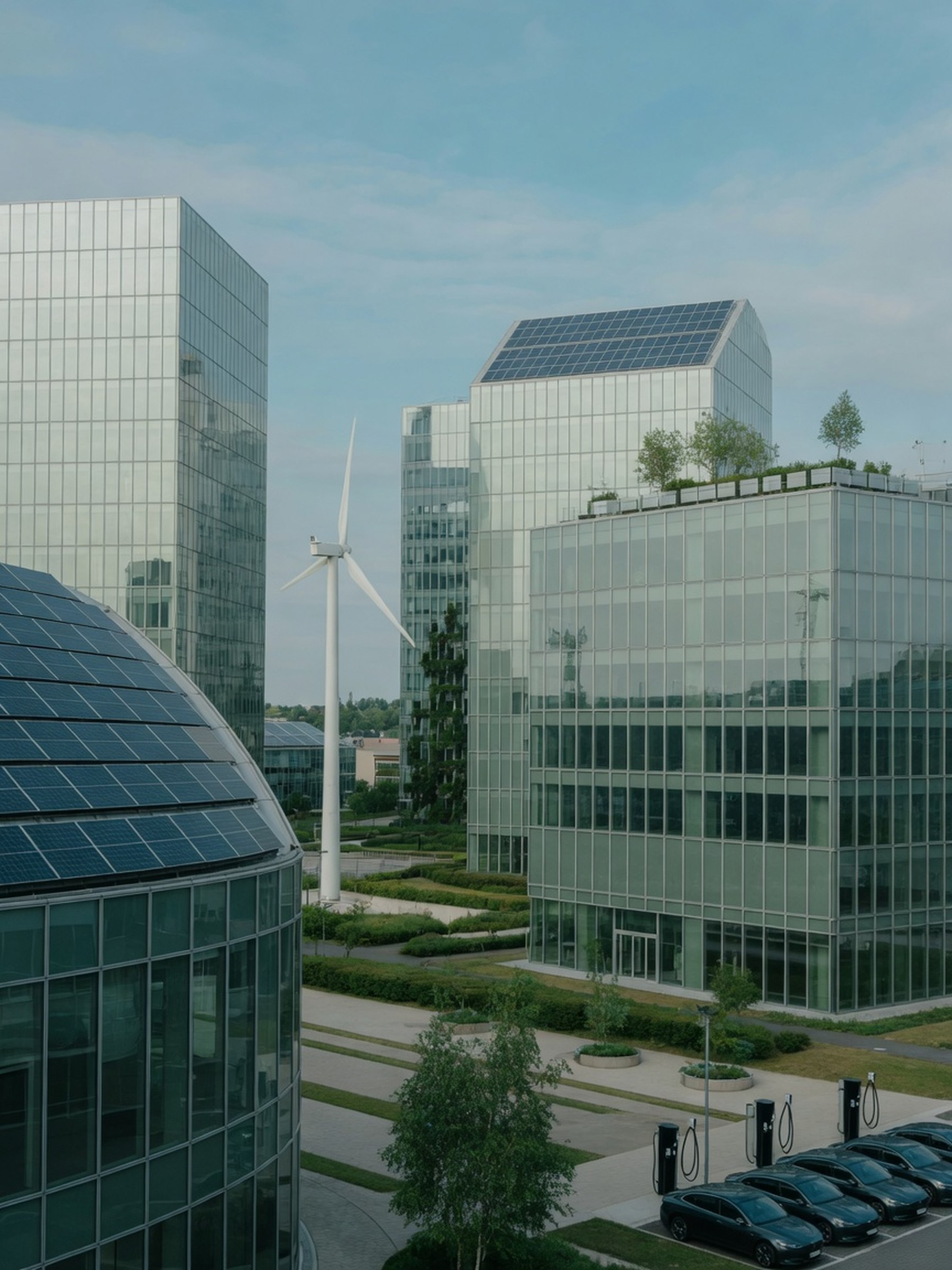 Tours de bureaux modernes d'un quartier financier européen, illustration de la place financière durable